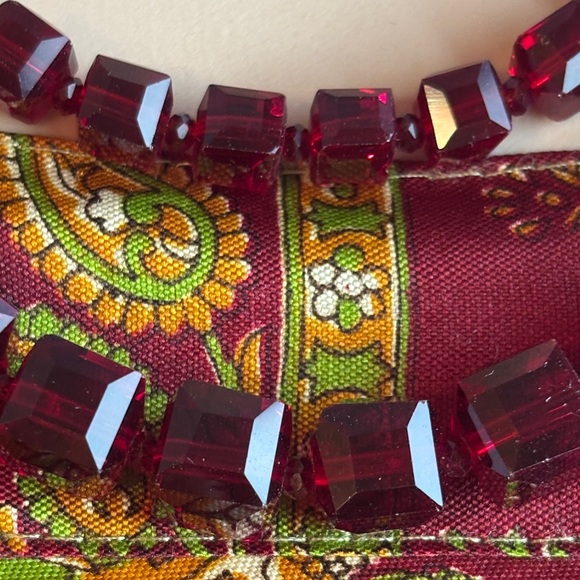 SAACHI Deep Ruby Red Layered Crystal Glass Necklace - Picture 4 of 15